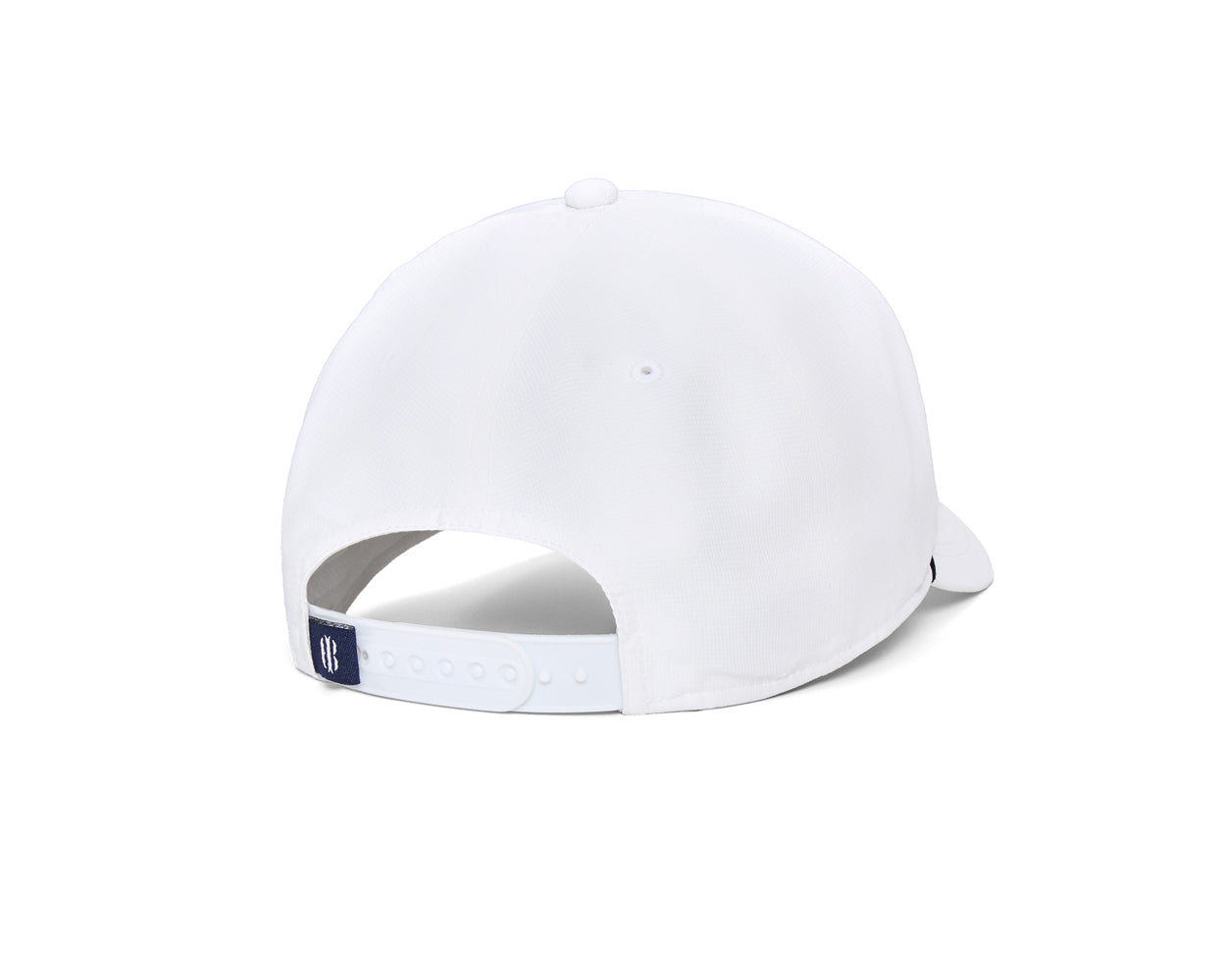 The Performance Rope Hat: White with Transfusion Icon features a snap-back strap, top button, and eyelets, designed for sun protection and moisture wicking.