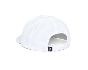 The Lightweight Performance Hat: White with HB Icon, featuring an adjustable strap and curved brim, offers comfort and sun protection for outdoor activities.
