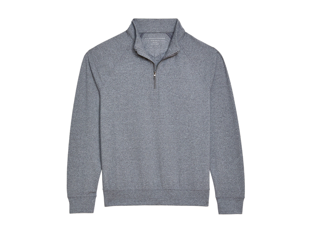 The Westland Boys Quarter-Zip: Charcoal, featuring a heathered long-sleeve design with a quarter-zip mock collar, ideal for versatile leisure and sports wear.