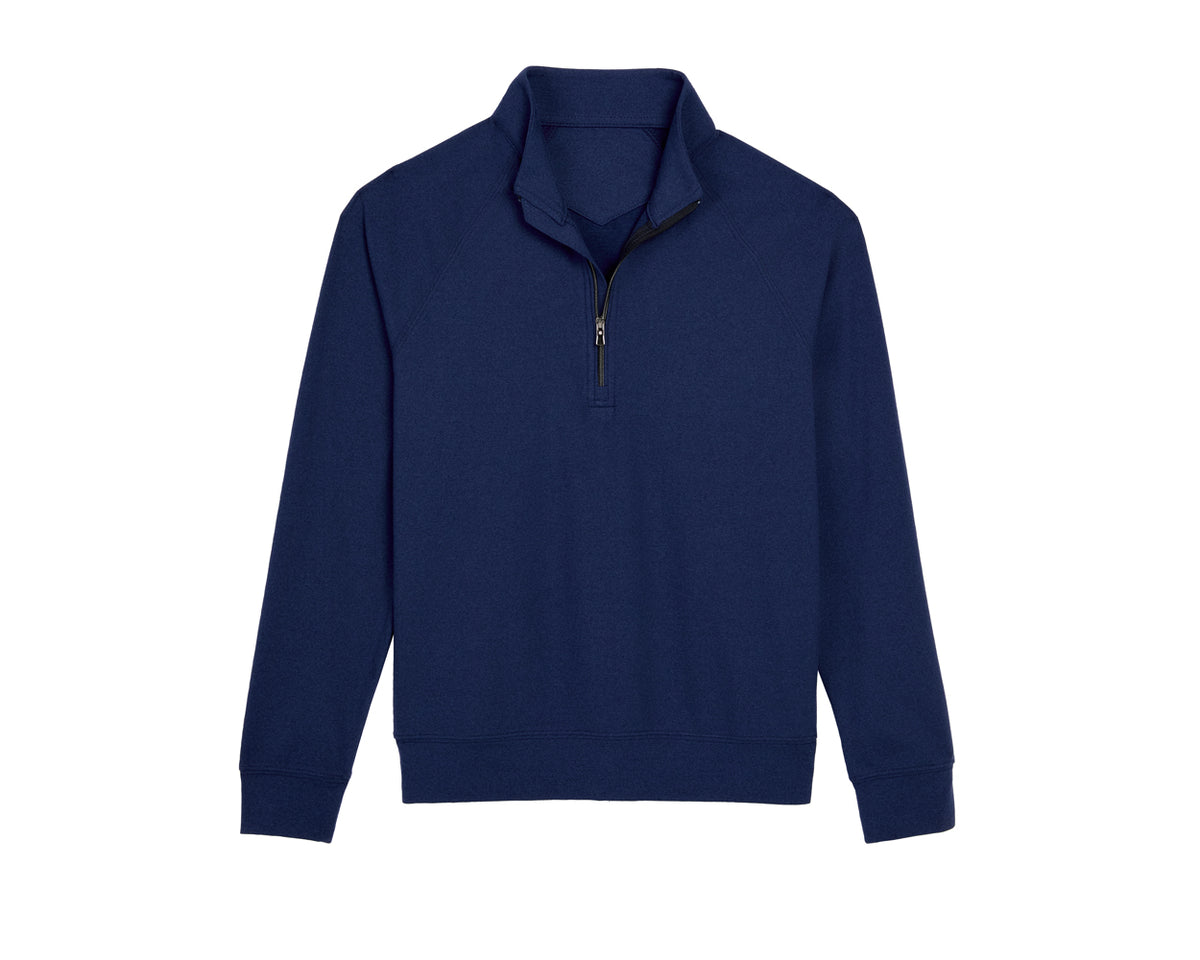 The Westland Boys Quarter-Zip: Navy, featuring a quarter-length front zipper, stand-up collar, and crafted from soft, performance fabric with UPF 50+ protection.