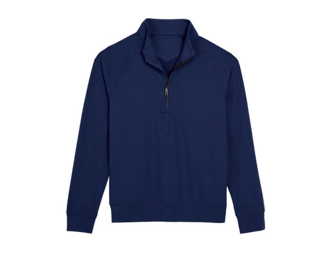 The Westland Boys Quarter-Zip: Navy, featuring a quarter-length front zipper, stand-up collar, and crafted from soft, performance fabric with UPF 50+ protection.