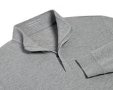 The Harper Quarter-Zip: Heathered Gray pullover features a soft, fleecy interior, standing collar, ribbed cuffs, and a partially open quarter-zip for versatile comfort.