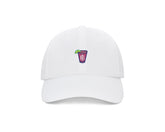 The Lightweight Performance Hat: White with Transfusion Icon features a six-panel design, adjustable closure, and an embroidered cocktail patch with a lime wedge.