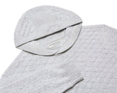 The Wallace Boys Hoodie Sweater: Heathered Gray, featuring a textured knit with ribbed cuff, hood, and jacquard pattern, crafted from soft Egyptian cotton.