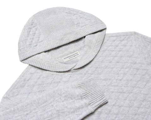 The Wallace Boys Hoodie Sweater: Heathered Gray, featuring a textured knit with ribbed cuff, hood, and jacquard pattern, crafted from soft Egyptian cotton.