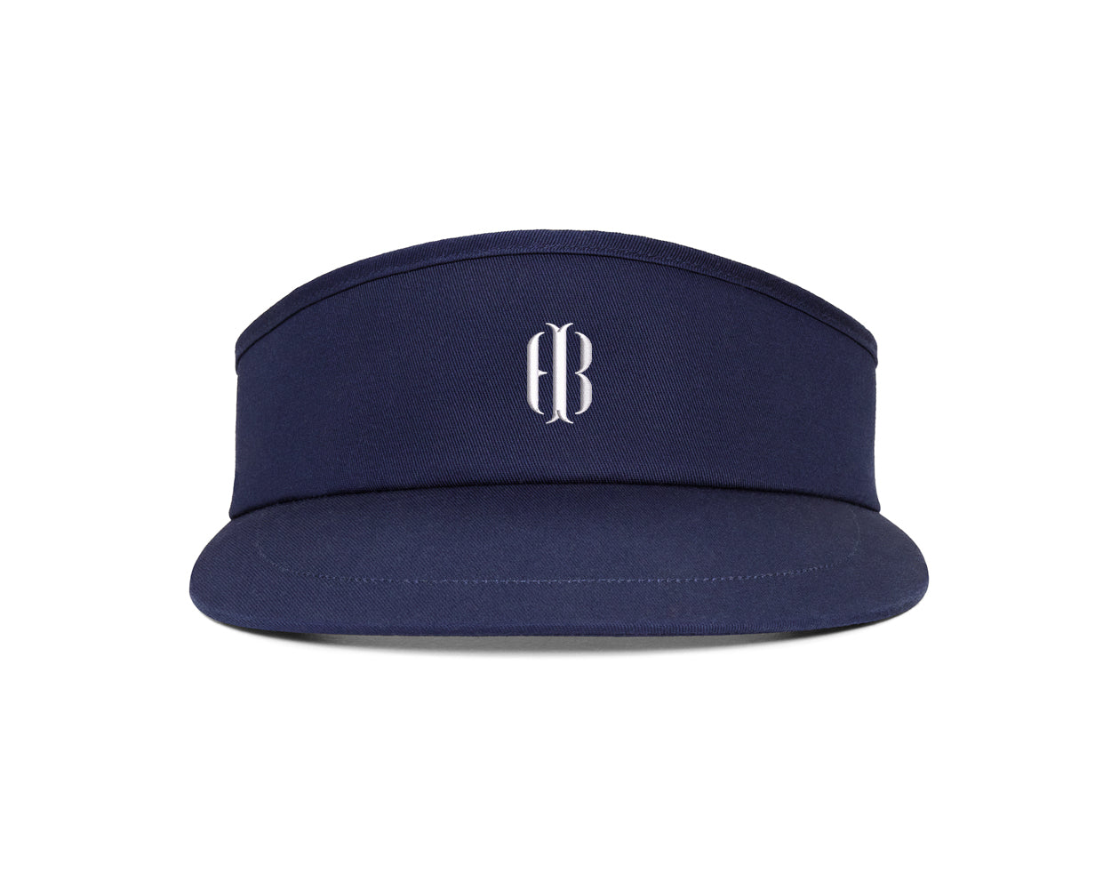 The Cocktail Tour Visor: Navy with HB Icon features a front-facing navy visor with a white “B” logo, adjustable buckle, and moisture-wicking sweatband.
