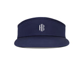 The Cocktail Tour Visor: Navy with HB Icon features a front-facing navy visor with a white “B” logo, adjustable buckle, and moisture-wicking sweatband.