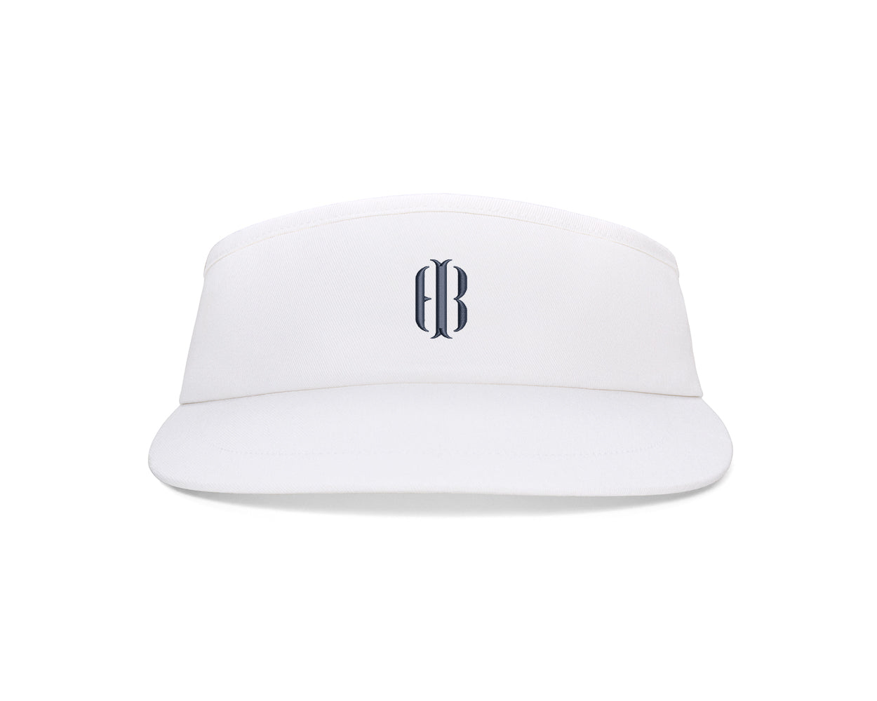The Cocktail Tour Visor: White with HB Icon, features a front monogram, cotton twill fabric, and adjustable buckle, offering comfort with a terry cloth sweatband.
