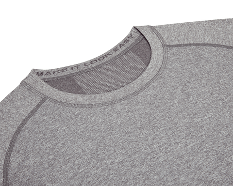 The Pickett Performance T-Shirt in heathered gray features a crew neck, raglan seams, and moisture-wicking AIRATION® fabric for gym-to-everyday comfort.