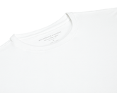 The Mason T-Shirt: White, featuring a tailored fit and premium Peruvian pima cotton blend, laid flat with visible inner neck label details.