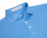 The Perkins Shirt: Horizon Blue & Vista Blue, featuring fine stripes, a classic collar, three-button placket, and signature fit, laid flat.