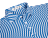 The Maxwell Shirt: Horizon Blue & White, featuring a striped design, structured spread collar, and three-button placket, showcasing Holderness & Bourne’s signature fit label.