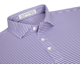 The Maxwell Shirt: Tudor & White, a collared polo with lavender-and-white stripes, features a three-button placket and the Holderness & Bourne label.