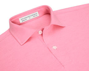 The Hatcher Shirt: Belmont & White, featuring a pink button-front design, spread collar, and label. Made from Peruvian Pima cotton for comfort and flexibility.