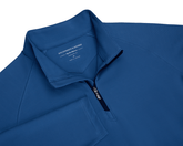 The Stuart Quarter-Zip: Maidstone Blue, a long-sleeve pullover with subtle ribbed texture, stand-up collar, and quarter-zip, showcasing Holderness & Bourne's Signature Fit label.