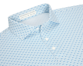 The Cadogan Shirt: Harbor & Maidstone Blue, featuring light-blue fabric with dart motifs, structured collar, three-button placket, and micro perforations for breathability.
