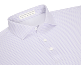 The Walton Shirt: Tudor in light lavender features a classic point collar, three-button placket, and micro-repeating motif, crafted from breathable, stretchy AIRATION™ fabric.