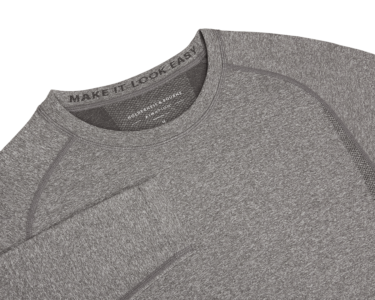 The Carr T-Shirt: Heathered Gray with MAKE IT LOOK EASY slogan, breathable mesh panels, and seamless knit for comfort and performance.