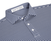 The Maxwell Shirt: Navy & White, showcasing a striped design with a structured collar, three-button placket, and Holderness & Bourne label for a modern, comfortable fit.