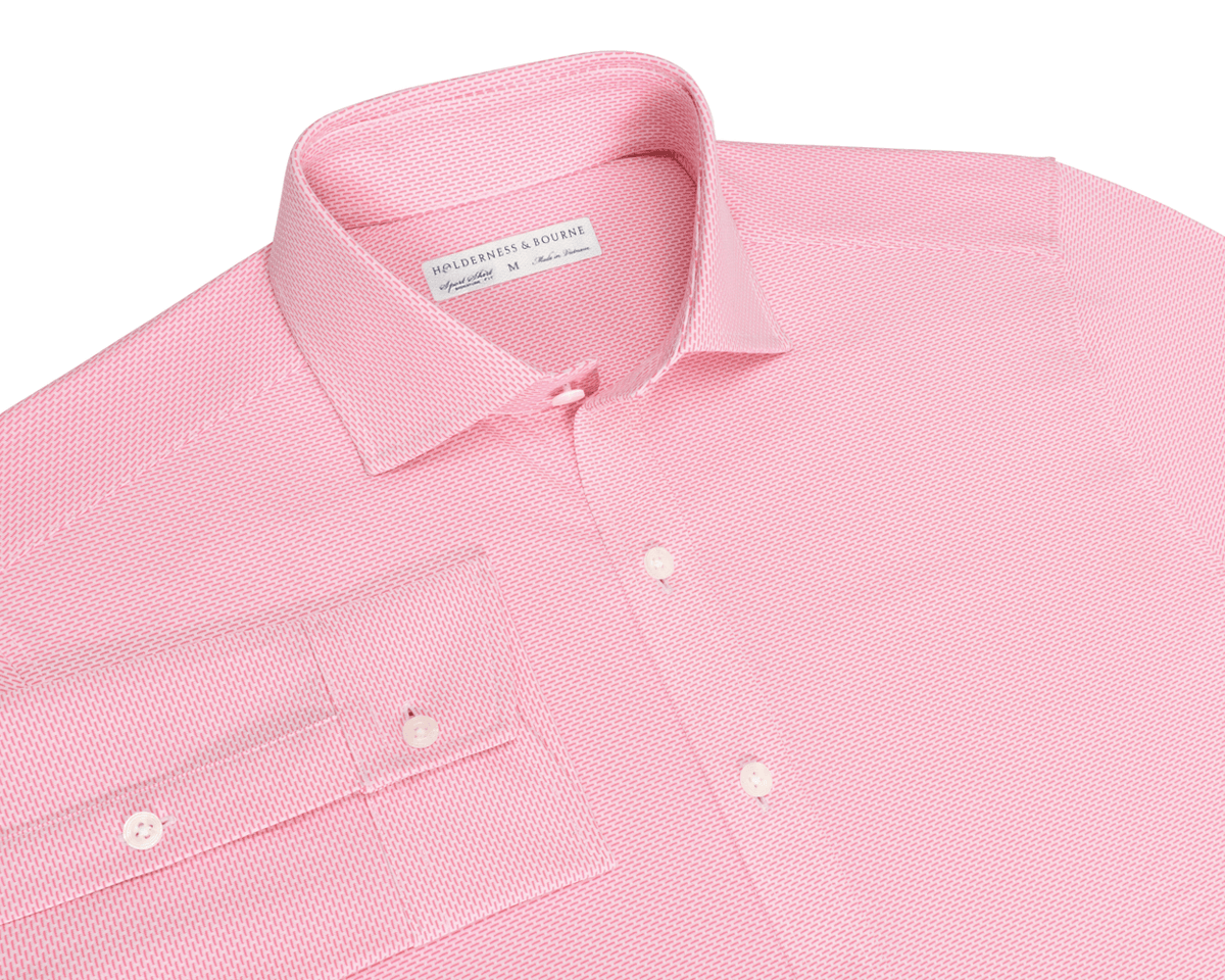 The Goodrich Shirt: Belmont features a finely textured button-down design with a spread collar, white buttons, and a cuffed sleeve with pocket detail.