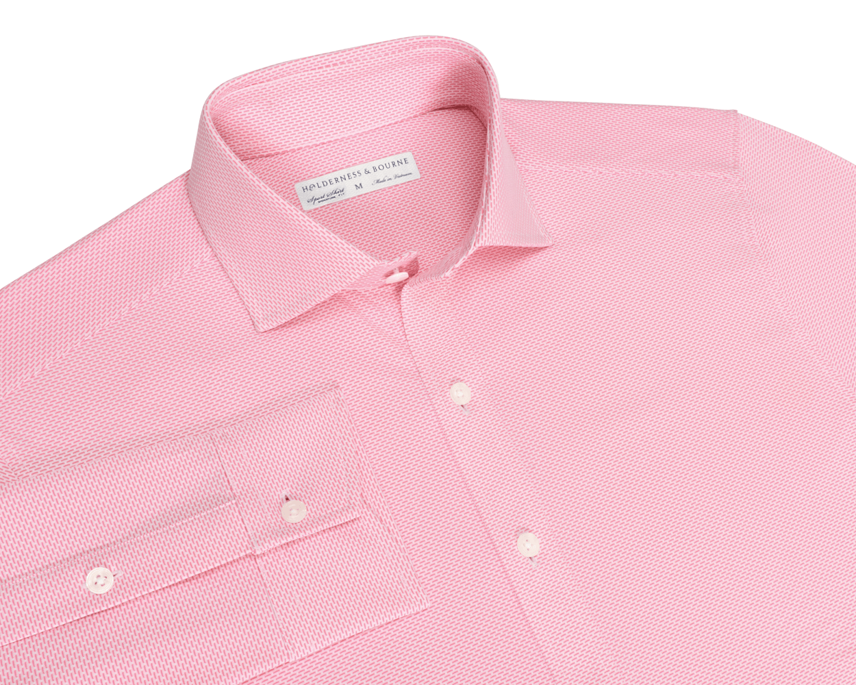The Goodrich Shirt: Belmont features a finely textured button-down design with a spread collar, white buttons, and a cuffed sleeve with pocket detail.