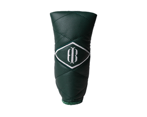 H&B x Tremont Putter Cover: Pine, featuring quilted dark green leather with a white C B emblem, offering durability and elegance for your golf equipment.