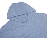The Hamilton Hoodie in Heathered Maidstone Blue & White features a long-sleeve design, heathered stripe pattern, and a hood, showcasing comfort with UPF 50+ protection.