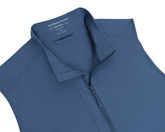 The Boyd Vest: Andover features a slate-blue, soft-shell design with a stand-up collar, chest pocket, and full front zipper, offering windproof and water-resistant protection.