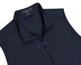The Boyd Vest: Navy, a sleeveless, zip-up performance vest with stand collar, featuring Holderness & Bourne branding, designed for wind and water resistance with four-way stretch.