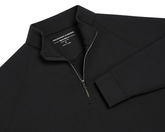 The Westland Quarter-Zip: Black, features a black long-sleeve design with a stand-up collar and quarter-zip, showcasing Holderness & Bourne's signature fit label.