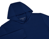 The Jackson Hoodie: Navy, showcasing a tailored fit with a visible interior label from Holderness & Bourne, ideal for golf with its streamlined, lightweight design.
