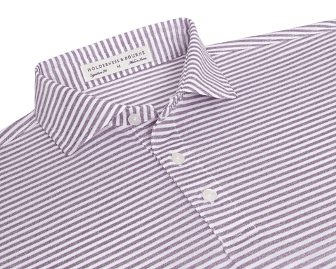 The Maxwell Shirt: Heathered Sonoma & White flat-lay detail showing its striped spread collar, pearl-toned buttons, and Signature Fit label.