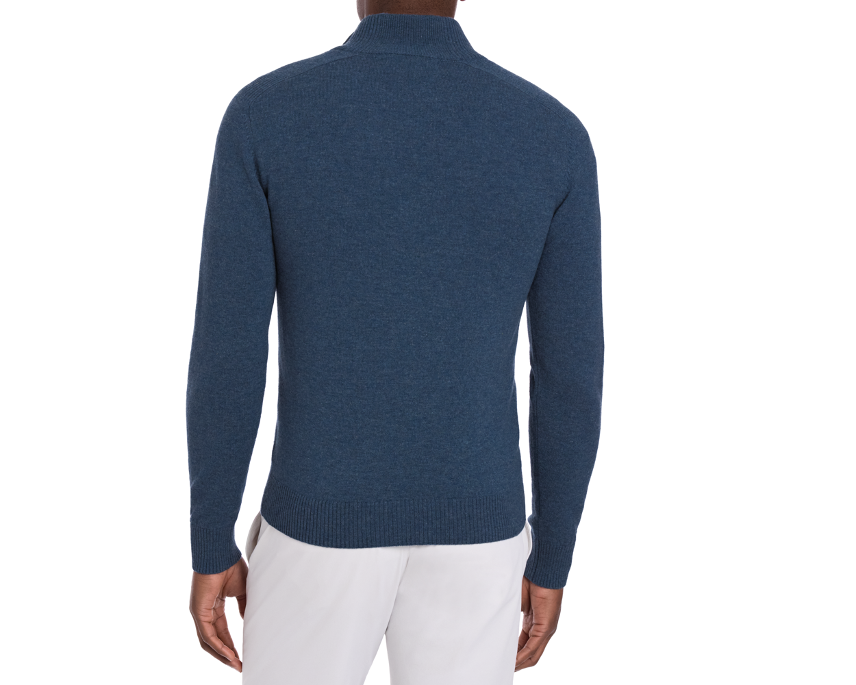 Holderness & Bourne Men’s Blue Quarter Zip Sweater worn by a person on a white background