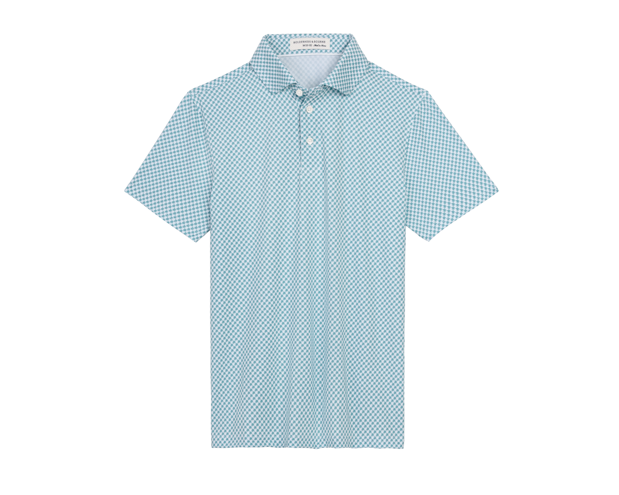 The Kitts Boys Shirt: Harbor, featuring a geometric turtle print in a classic polo style with a structured collar and three-button placket.