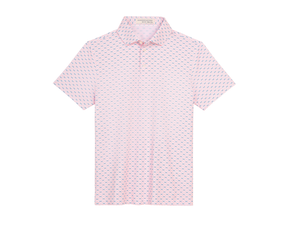 The James Boys Shirt: Cape & Andover features a geometric print polo with a structured spread collar, offering breathability and sun protection.