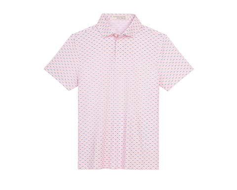 The James Boys Shirt: Cape & Andover features a geometric print polo with a structured spread collar, offering breathability and sun protection.