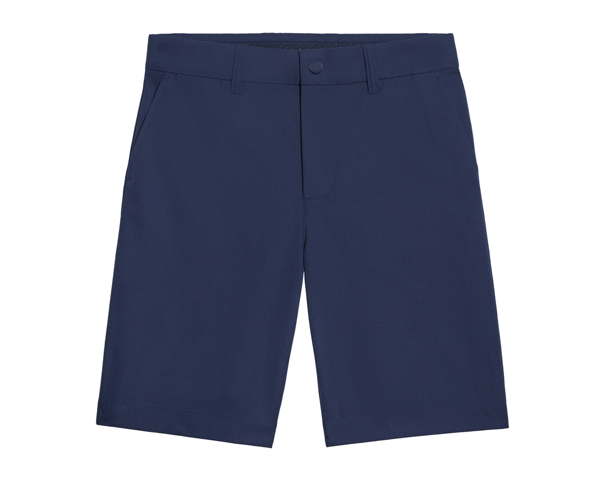 Holderness & Bourne Boys’ Navy Chino Shorts back view on white background 