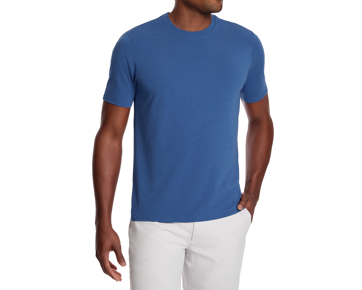 The Mason T-Shirt: Maidstone Blue, featuring a plain crew-neck design, short sleeves, and a signature fit, crafted from midweight Peruvian pima cotton.