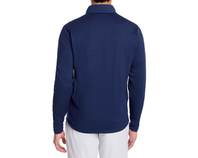 The Brodie Jacket: Navy, shown from the back, features long sleeves and drop tail styling, ideal for versatility and comfort in cooler weather.