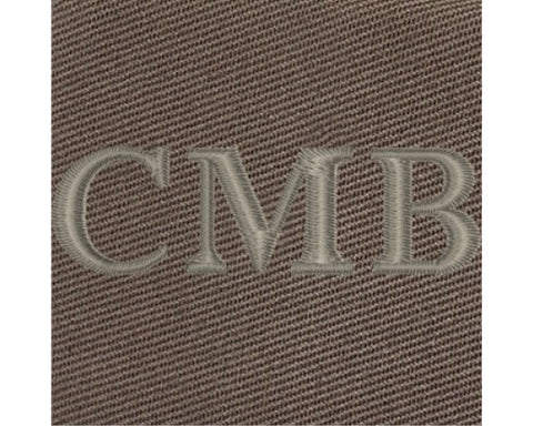 Close-up of The Travis Tote Bag Cotton Twill: Scotch Green, showcasing CMB embroidery on durable, tightly woven fabric, highlighting personalization detail.