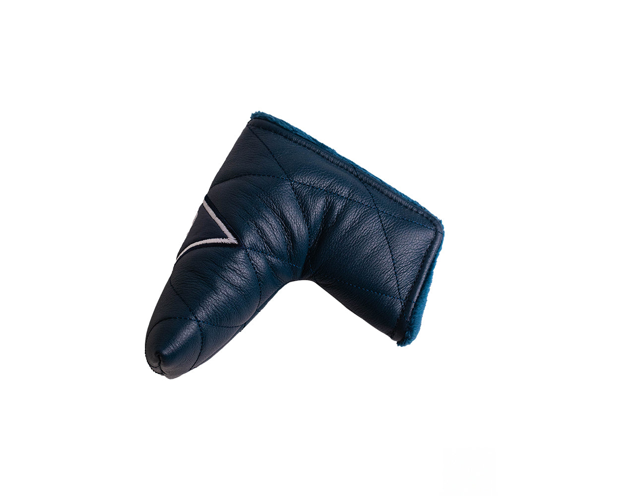 H&B x Tremont Putter Cover: Navy—features quilted, L-shaped design with diamond pattern, crafted from durable navy catalina leather for stylish club protection.