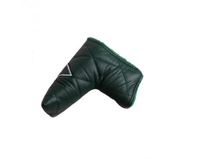 H&B x Tremont Putter Cover: Pine features quilted leather, diamond pattern, and logo, designed to protect mallet-style putters with style and durability.