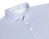 Collar detail of The Justice Shirt: Napa & Pacific Blue showing the spread collar, white buttons, and Holderness & Bourne Signature Fit label.