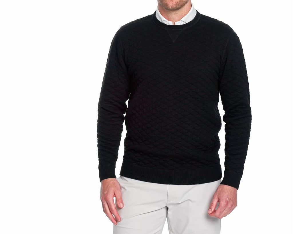 Model Wearing Holderness & Bourne Men’s Black Cotton Crewneck Sweater